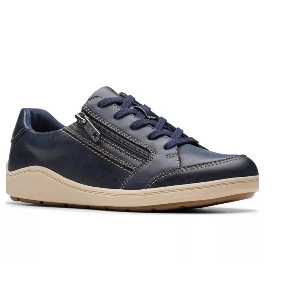 Clarks‎ Bryianne Bayla NEW Navy Leather Comfort Side Zip Sneakers Womens 8